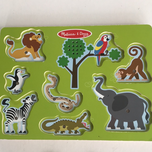 Melissa & Doug Zoo Animal Sounds Wood Puzzle Lion Elephant Zebra Monkey Peguin - Picture 6 of 6